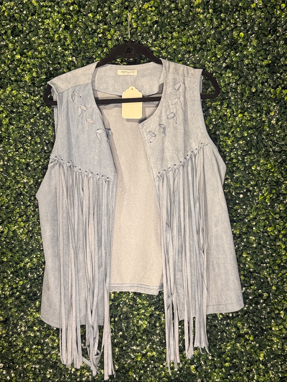 Notations Light Gray Fringe Suede Vest - Women's Sleeveless
